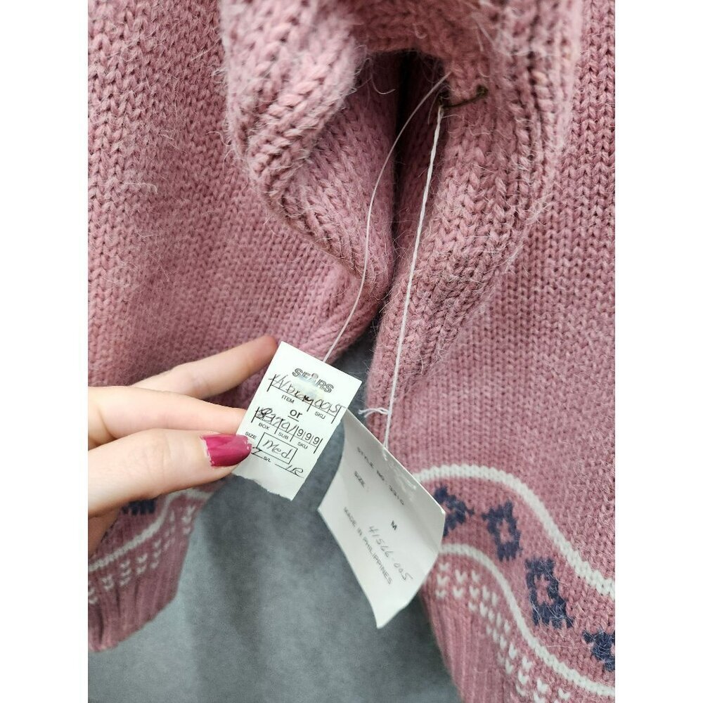 Vintage Gina Peters Pink Sweater Geometric Nordic Pattern Acrylic/Nylon Womens M - Picture 7 of 7